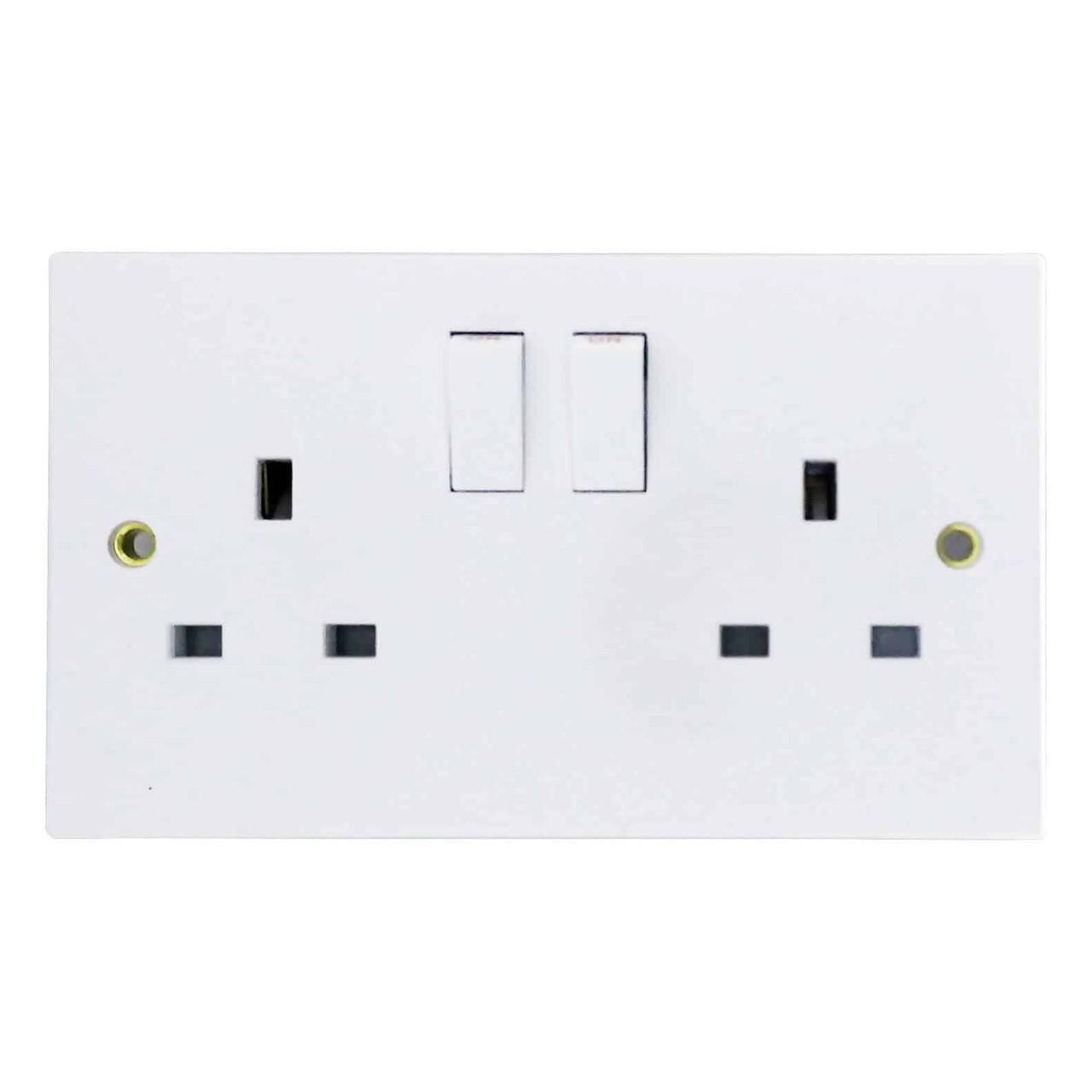 Opus 2-Gang 13 Amp Socket Double Pole White Switched