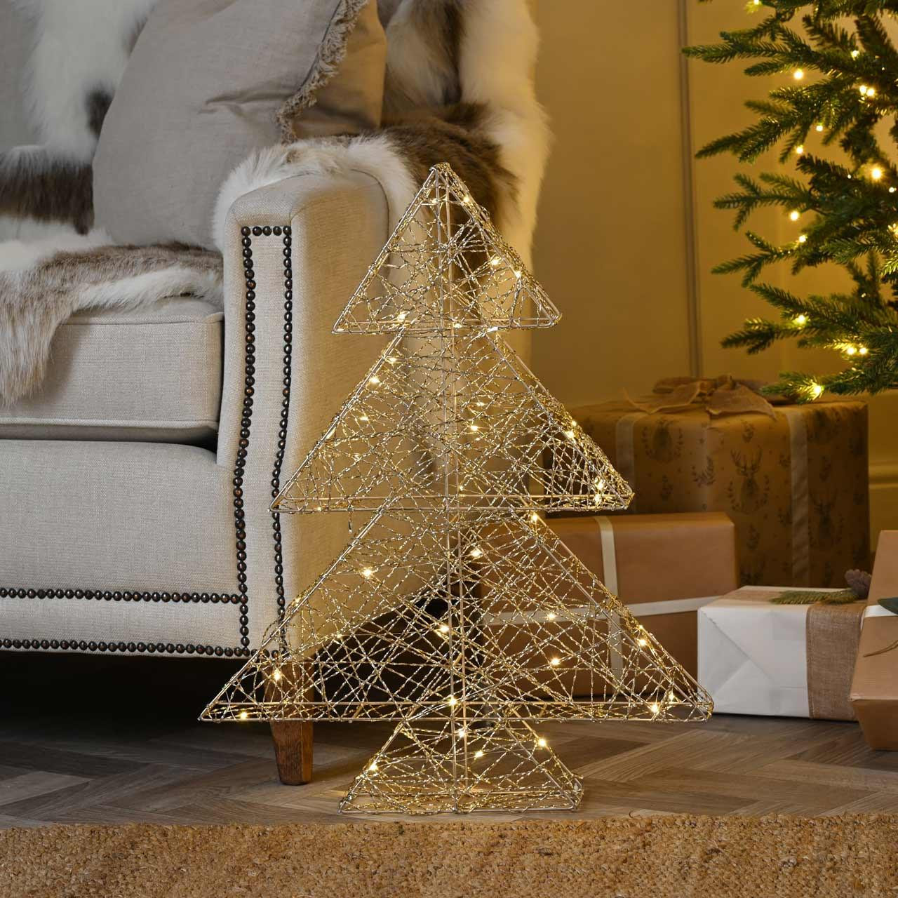 Festive 60cm Battery Operated Lit Gold Shimmer Tree 50 Warm White LEDs