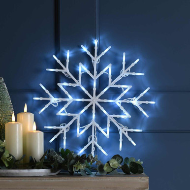 Festive Battery Operated Static Or Flashing Snowflake Cool White ...