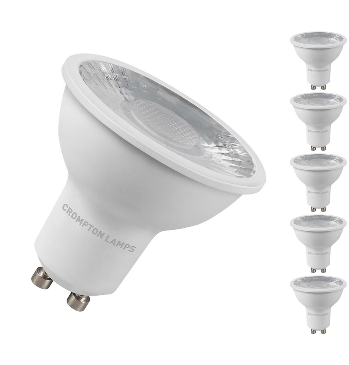 Crompton LED GU10 Spotlight Bulbs 5W Dim Daylight 6500K Halogen Replacement Clear (5 Pack)