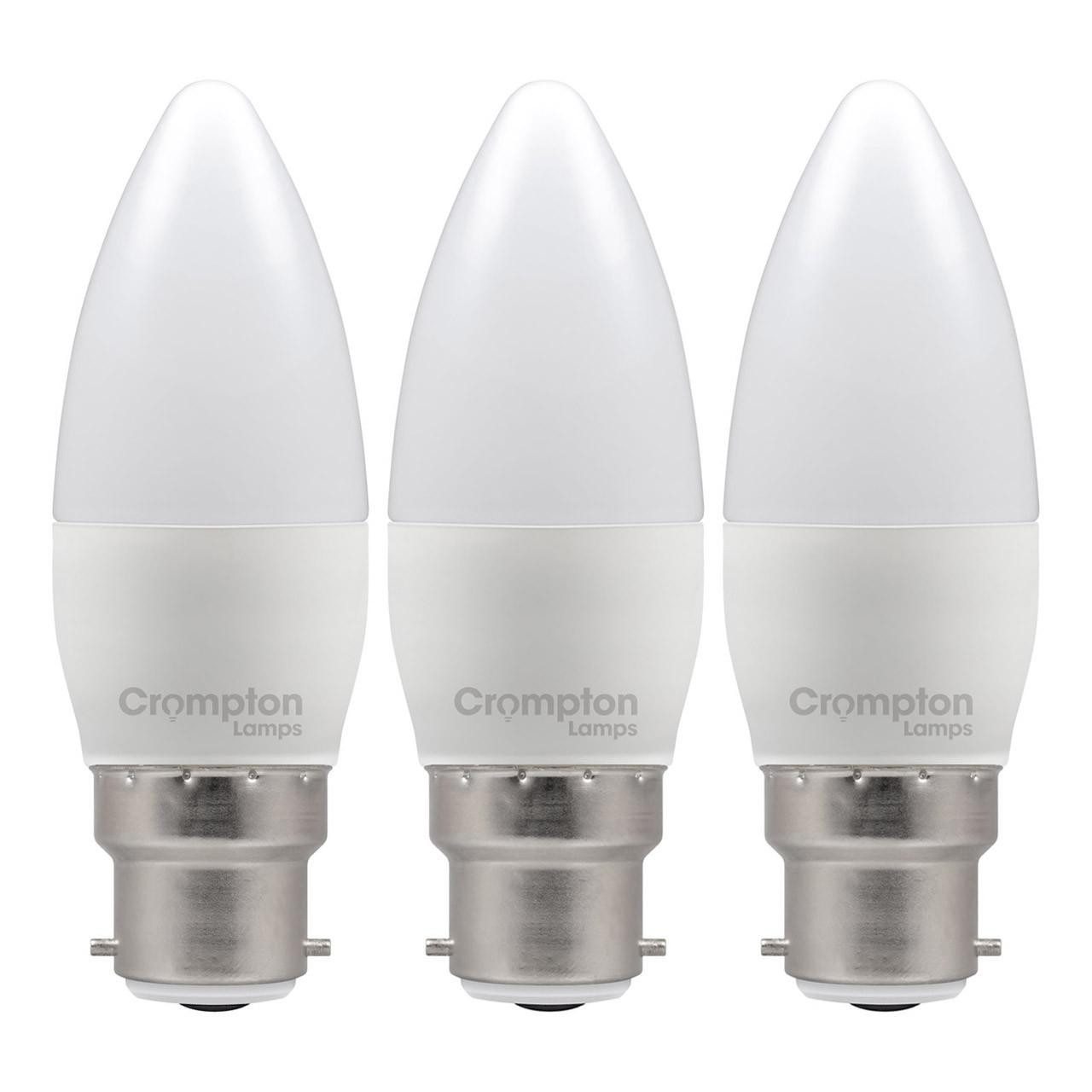 Crompton LED Candle Light Bulbs B22 4.2W Dim Warm White 2700K Bayonet Thermal Plastic Opal (3 Pack)