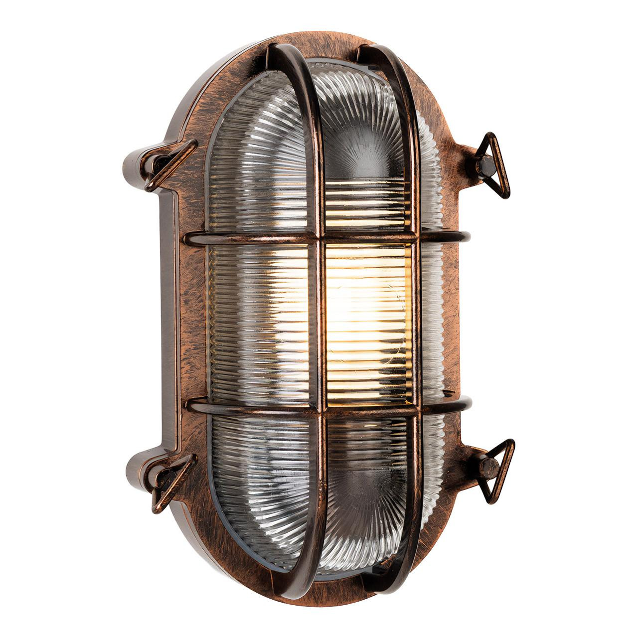 Firstlight Turin Oval Outdoor Wall Bulkhead Ribbed in Antique Copper