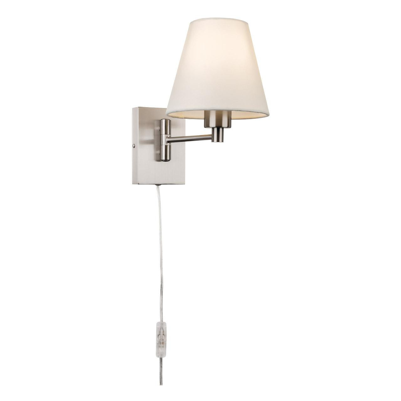 Firstlight Plug-In Wall Wall Light with On/Off Switch in Brushed Steel with Cream Shade