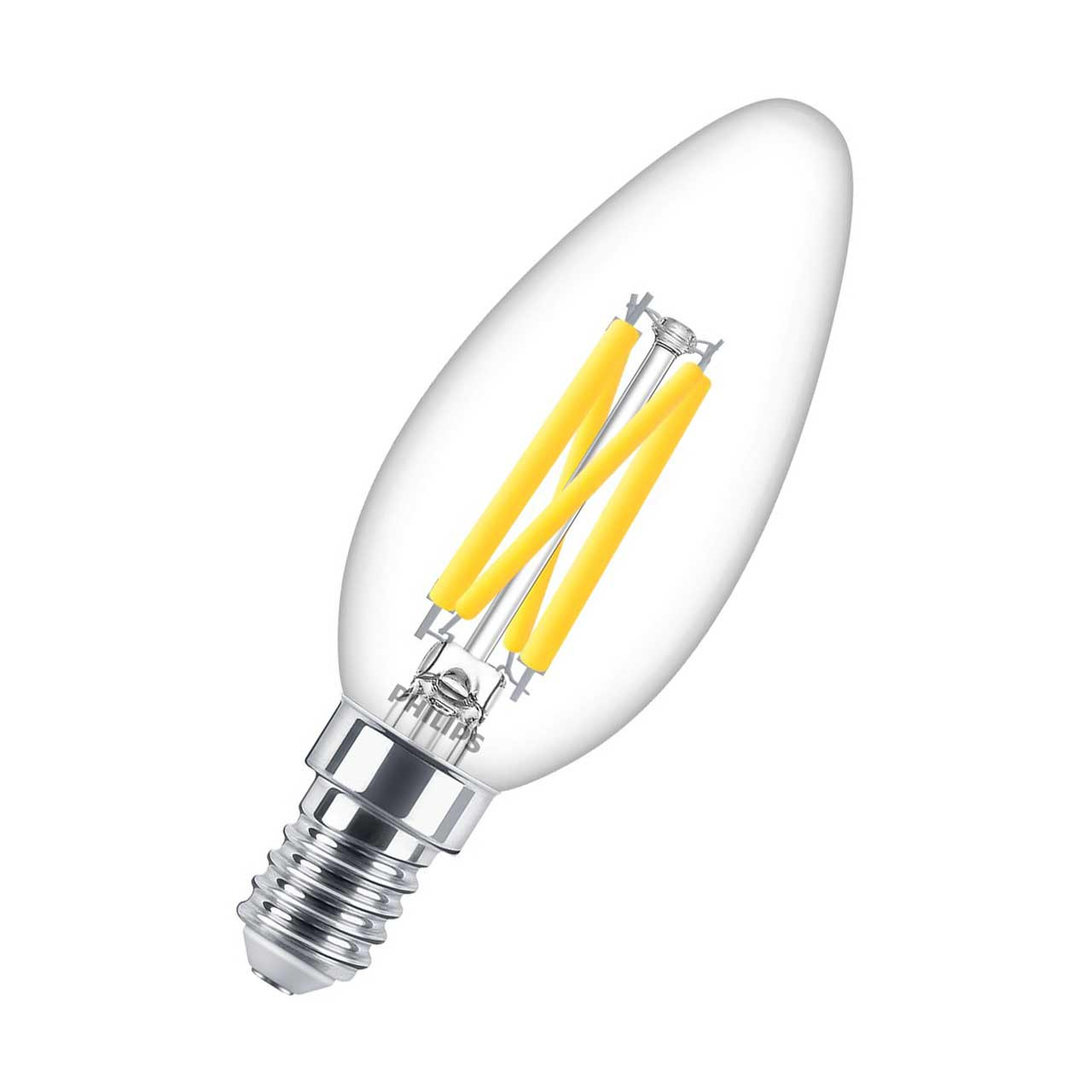 Philips LED DimTone Candle Light Bulb E14 3.4W Dim Master Warm White 2700K Small Screw Clear