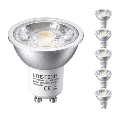Lite-Tech LED GU10 Spotlight 6.5W Dim 3000K 5-Pk | Lightbulbs Direct