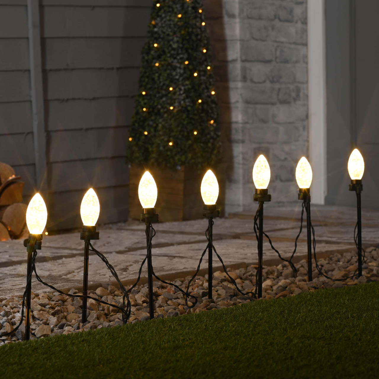 Festive Set of 10 Bubble Cone Flexi Garden & Tree Lights with Ground Stakes