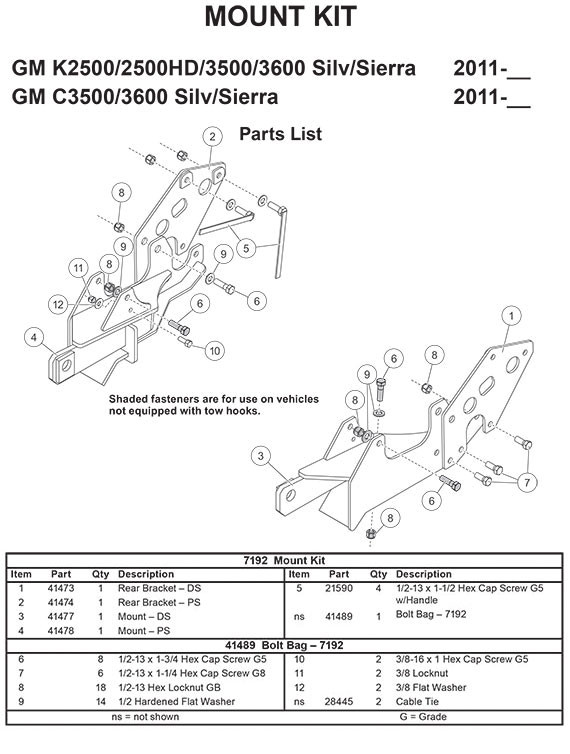 7192 FISHER MOUNT KIT MM 2011- CURRENT GM K2500/3500 SIERRA/SILVERADO