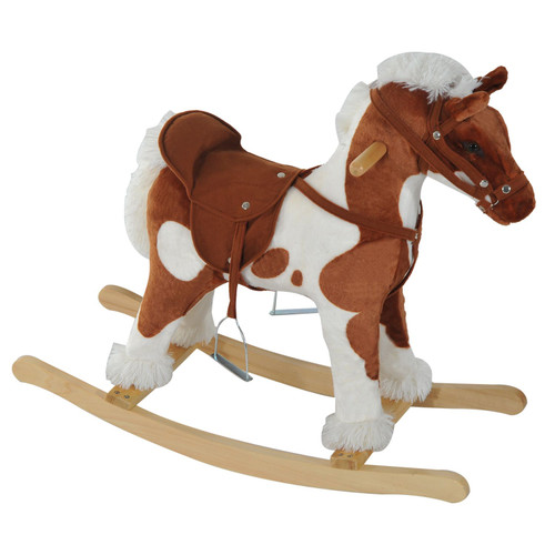 Qaba Rocking Horse, Kids Plush Airplane Rocker, Nursery Rhyme Sounds, Educational Toy for Boys & Girls(D0102755CCT.)