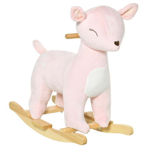 Qaba Deer Animal Rocking Horse Plush Toy, for Kids 36-72 Months with Realistic Sounds, Child Rocker(D0102757EJX.)
