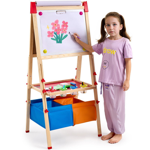 VEVOR 3-in-1 Kids Art Easel Double-Sided Wooden Magnetic Whiteboard Chalkboard(D0102HSVQV8.)