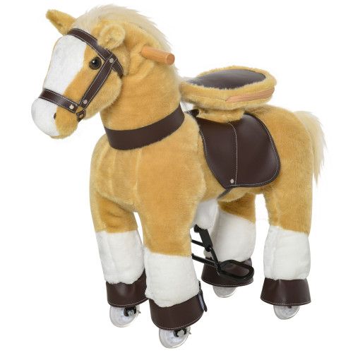 Qaba Ride-On Walking Horse Toy, Brown with Easy Rolling Wheels, Soft & Huggable for 3-8 Years, Durable Interactive Play(D010275514X.)