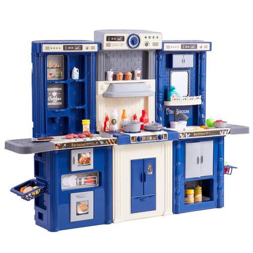 VEVOR Kitchen Playset Kids Pretend Cooking Play Toy 74 Piece Accessories Blue(D0102HQ4DIY.)