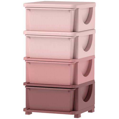 Qaba 30" 4 Tier Kids Storage Unit Dresser Tower w/ 4 Drawers, Pink(D0102774WQT.)