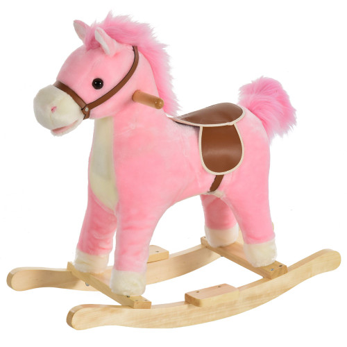 Qaba Plush Rocking Horse with Sounds for Kids, Cozy Toddler Rocking Chair, Wooden Rockers & Base, Perfect Nursery Addition, 36-72 Months(D0102774MXP.)