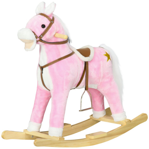 Qaba Toddler Pink Animal Rocking Horse with Sound and Saddle, Fun Gift for Kids 3+ Years(D010277NW16.)