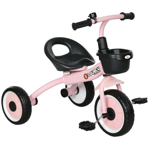 Qaba Pink Kids Tricycle for Toddlers Age 2-5 with Adjustable Seat Basket Bell Handlebar Grips Toddler Bike(D0102755MGT.)
