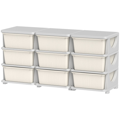 Qaba 29.5" 3 Tier Kids Storage Unit Dresser Tower w/ 9 Drawers, Cream White(D010277NN4X.)