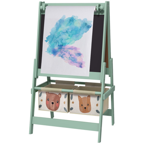 Qaba Art Easel for Kids with Paper Roll, 3 in 1 Toddler Painting Easel with Blackboard, Whiteboard, Storage Baskets, Green(D010277NWL2.)