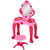 Qaba Kids Vanity Set with Mirror and Stool, Light and Sound, 15 Accessories, Pink(D010277N426.)