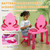 Qaba Kids Vanity Set with Mirror and Stool, Light and Sound, 15 Accessories, Pink(D010277N426.)