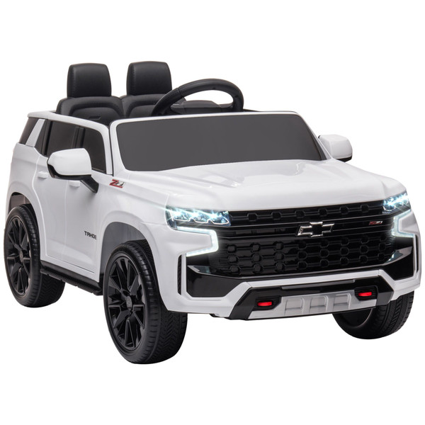 Aosom White Chevrolet TAHOE 12V Kids Electric Ride-On Car with Remote Control for 3-6 Years Old(D0102755D02.)