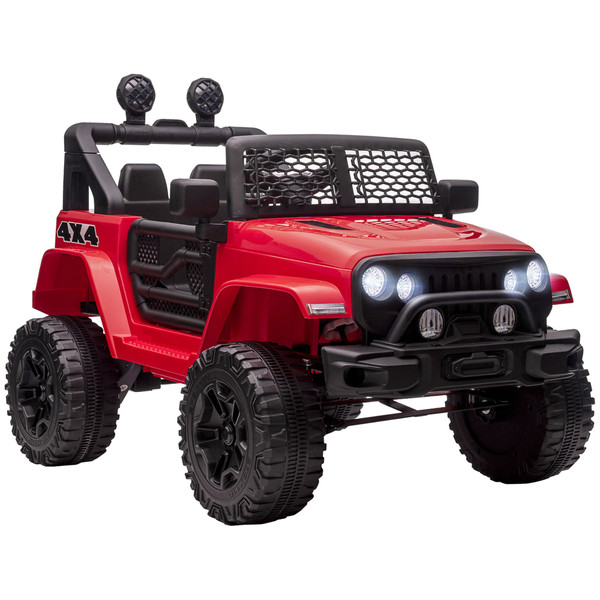 Aosom 12V Kids Ride On Car, Electric Battery Powered Off Road Truck Toy with Parent Remote Control, LED Lights, Horn & Adjustable Speed, Red(D01027577XX.)
