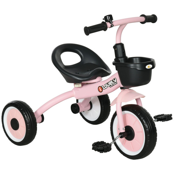 Qaba Pink Kids Tricycle for Toddlers Age 2-5 with Adjustable Seat Basket Bell Handlebar Grips Toddler Bike(D0102755MGT.)