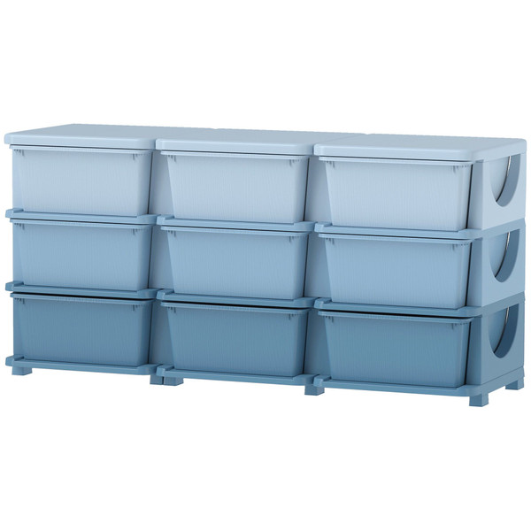 Qaba 29.5" 3 Tier Kids Storage Unit Dresser Tower w/ 9 Drawers, Blue(D010277NNM2.)