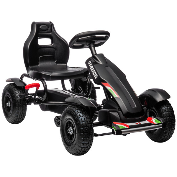 Aosom Outdoor Kids Pedal Go Kart Ride-On Toy Black with Adjustable Seat Handbrake Non-Slip Wheels for Boys Girls 5-12(D010277N8NT.)