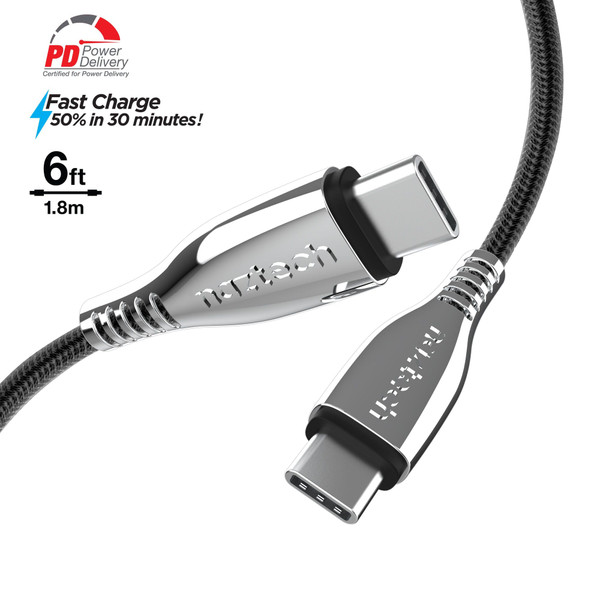 Naztech Titanium USB-C to USB-C Braided Cable 6ft(D0102X39U32.)