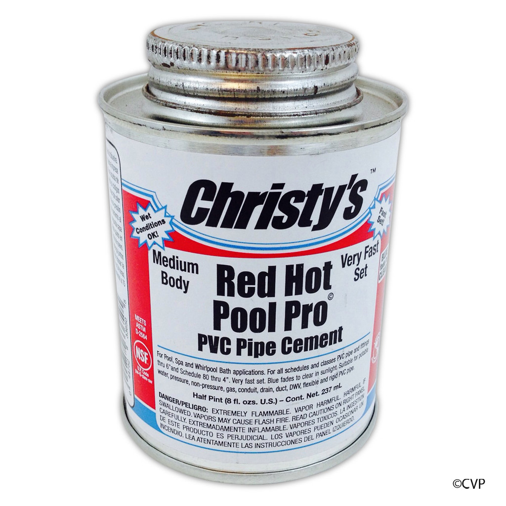 CHRISTY .5 PT POOL PRO PVC CEMENT LV RED HOT GLUE RH.POOL.HP