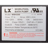 Misc Vendor WBH200 Pump, Bath, LX WBH, 13.0A, 115v, 1.5", w/Air Switch