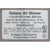 Air Supply of the Future Blower, Air Supply Galaxy V2, 1.0hp, 230v, 3.0A, Hardwire | 6510231