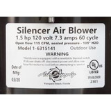 Air Supply of the Future Blower, Air Supply Silencer, 1.5hp, 115v, 7.3A | 6315141