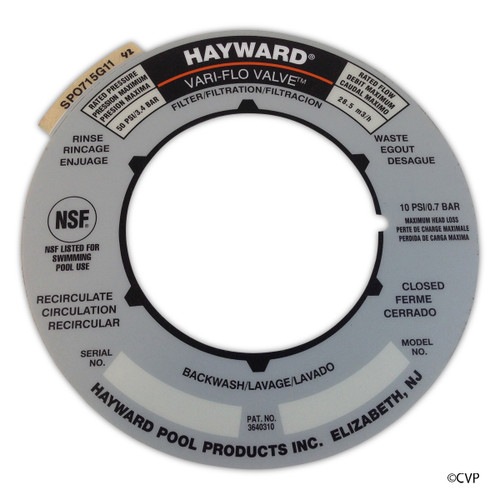 Hayward Label Plate 2" Vari-Flo Sp0715 | SPX0715G