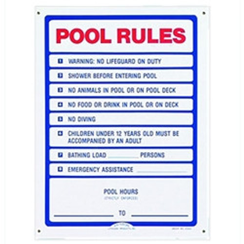 Pentair R230400 Pool Rules Sign