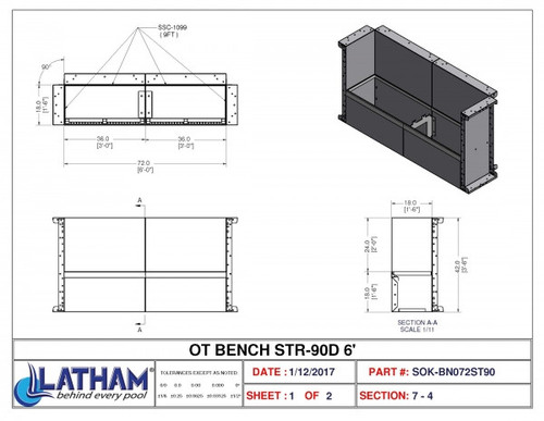 SOK-BN072ST90 Steel Bench 6' Straight 90