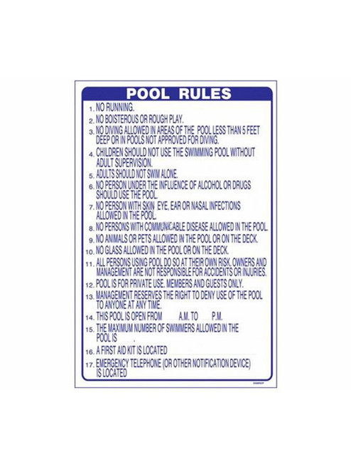 PoolStyle 2436NCP 24" x 36" Vertical POOL RULES Sign (NC)