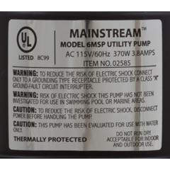Misc Vendor Pump, Submersible, Danner ProLine 6MSP,1400GPH,370W,25' Cord | 02585