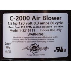 Air Supply of the Future Blower, Air Supply Comet 2000, 1.5hp, 115v, 8.3A, 4ft AMP | 3215131