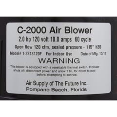 Air Supply of the Future Blower, Air Supply Comet 2000, 2.0hp, 115v, 10A, 4ft AMP | 3220131