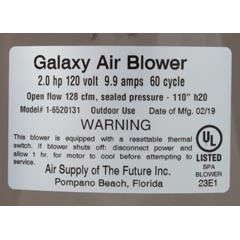 Air Supply of the Future Blower, Air Supply Galaxy V2, 2.0hp, 115v, 9.9A, Hardwire | 6520131