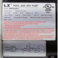 LX 3 hp Spa Pump 1 Speed 230V 56 Frame 2" x 2"| 56WUA300-I