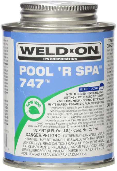 IPS Pool 'R Spa 747 Blue PVC Solvent Cement 1/2  pt Dries Clear | 10854