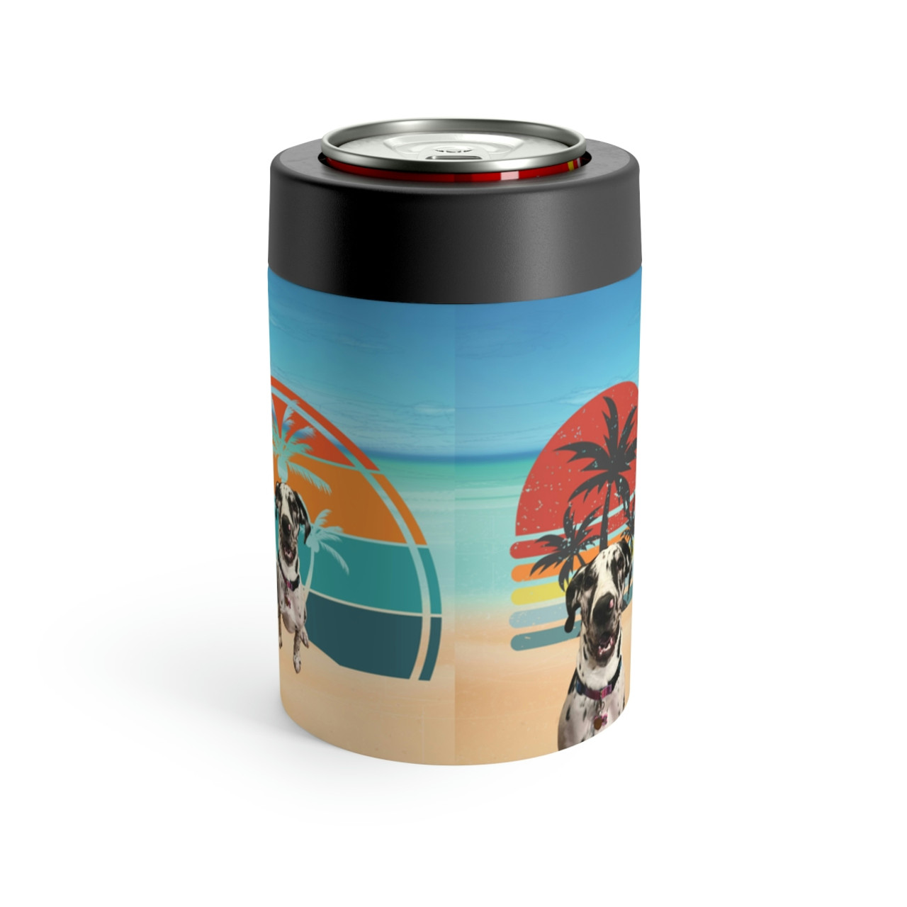 Personalized Beach Themed Pet Photo Cold Can Holder, Custom
