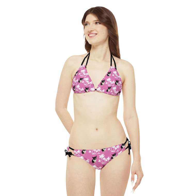 Custom Pet Photo On Pink Bikini With Palm Trees