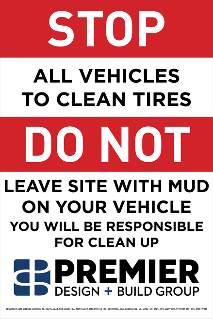 2'x3' Stop All Vehicles To Clean Tires Corrugated Sign