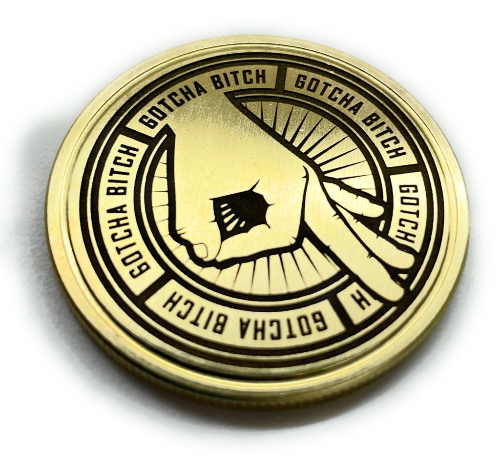 Gotcha You Looked Circle Punch Game Brass Coin - Laser Engraved
