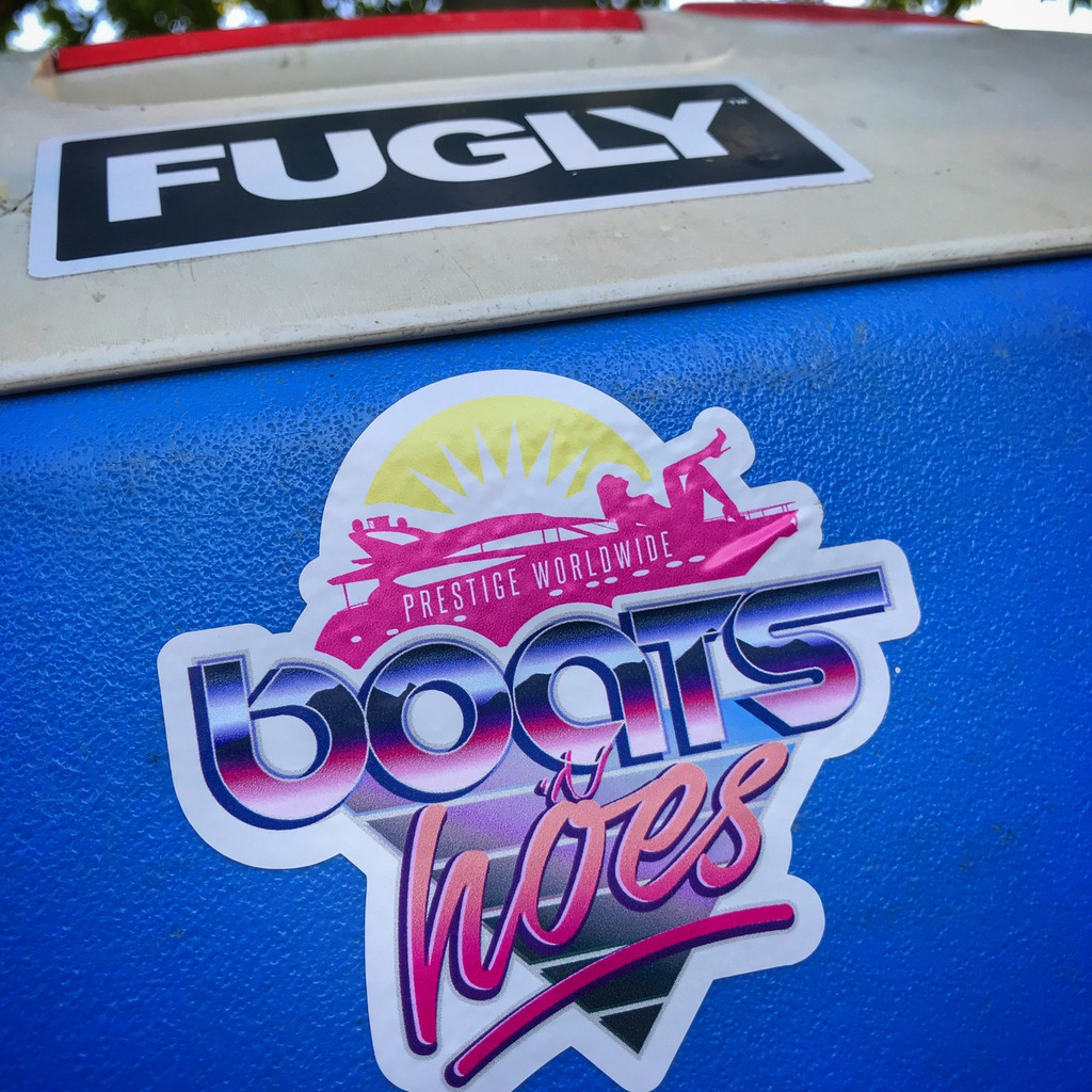 Fugly Coolers Prestige Worldwide Boats N Hoes - Sticker