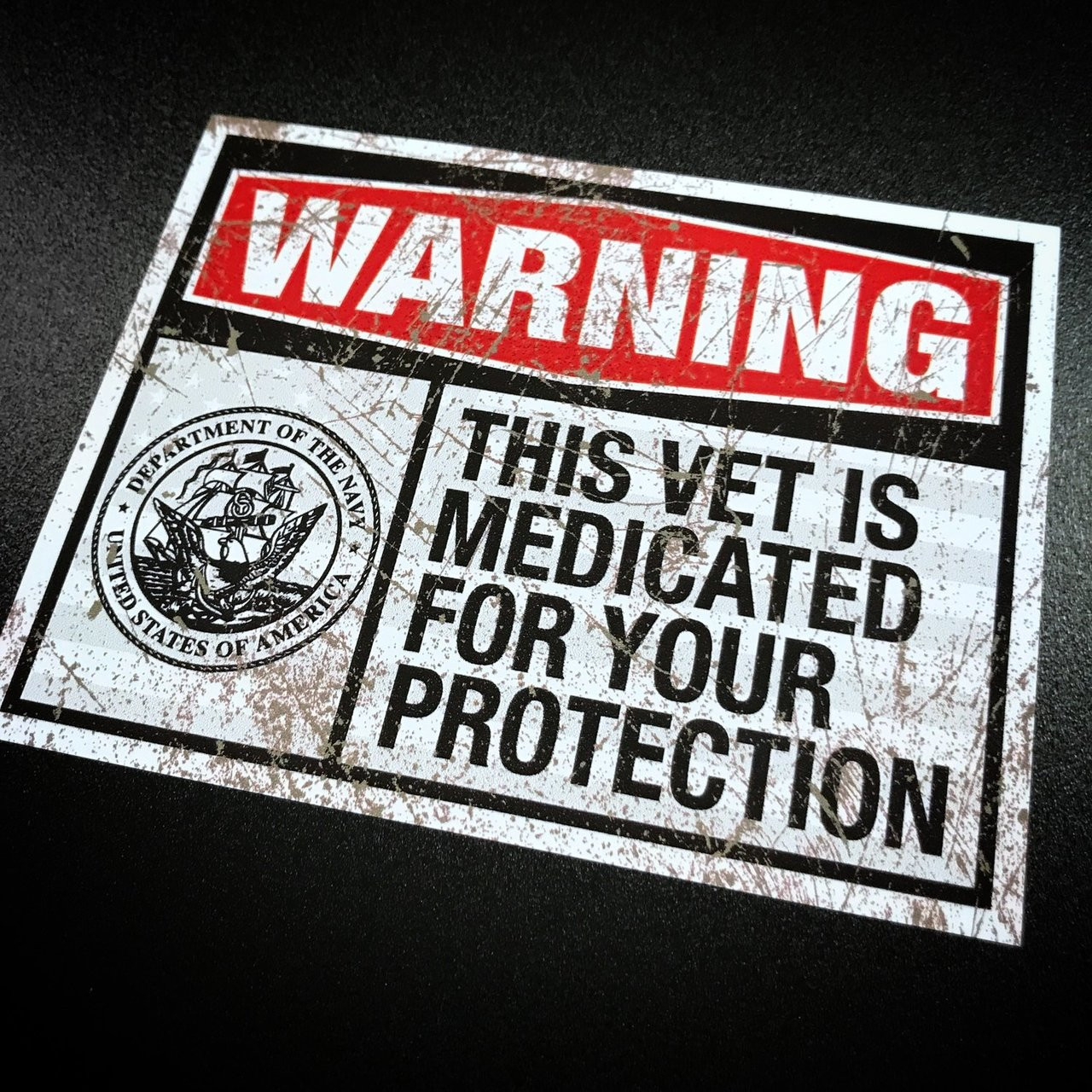 Funny Veteran Decal Sticker – “Medicated For Your Protection” – 2 Pack, 4x3 Inches – Military Humor Gift